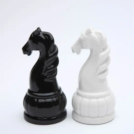 Ceramic Black and White Knight Chess Piece Salt and Pepper Shakers, Home D&eacute;cor, Gift for Him, Gift for Dad, Kitchen D&eacute;cor, Game Room Decor {3}