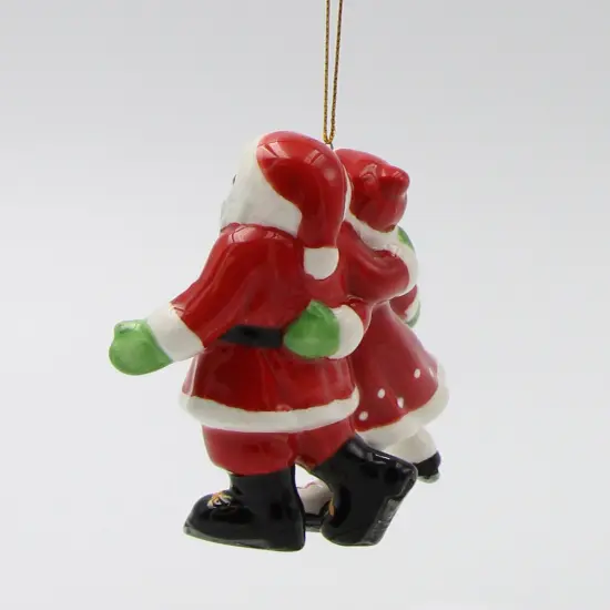 Ceramic African American Santa And Mrs. Claus Ice Skating Ornament, Gift for Her, Mom, Him, Dad, Christmas tree D&eacute;cor, Wall Decor {4}