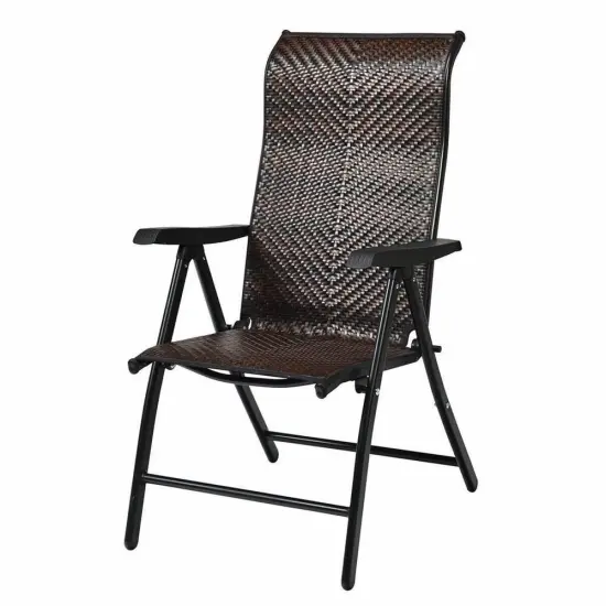 Dark Brown Folding Patio Chair with Adjustable Backrest and Armrests {2}
