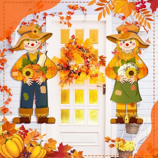 2 Pcs Fall Scarecrow Porch Door Decor {4}
