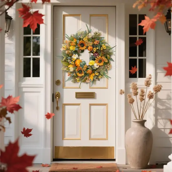24 Inch Fall Wreaths with Sunflowers, Pumpkins, and Leaves {5}