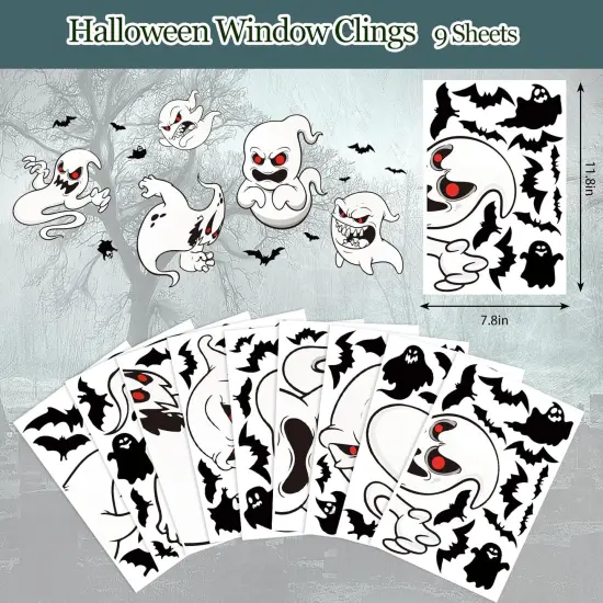 9 Sheet Halloween Window Clings - Evil Ghost {5}