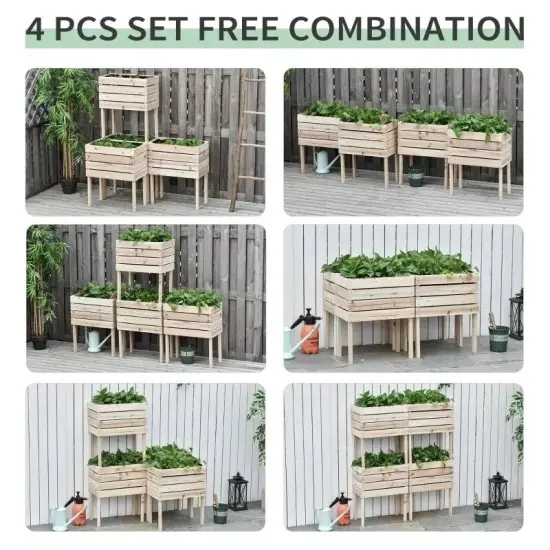 4 Piece Wooden Raised Garden Bed Planter Box for Small Spaces {2}
