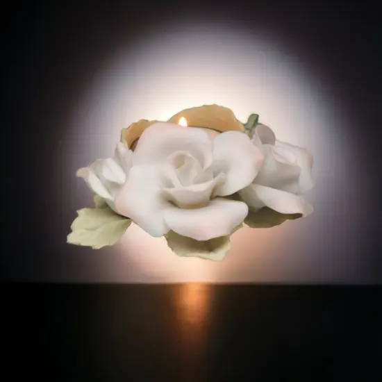 Hand Crafted Ceramic White and Pink Rose Tealight Candle Holder, Wedding D&eacute;cor, Wedding Gift, Wedding Favor {2}