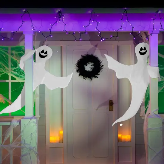 2 Pcs 53&rdquo; Tree Wrap Ghost Decoration - Happy Ghosts {5}