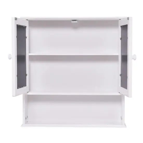 White MDF Wall-Mounted Bathroom Cabinet with Mirror Doors and Shelf {3}
