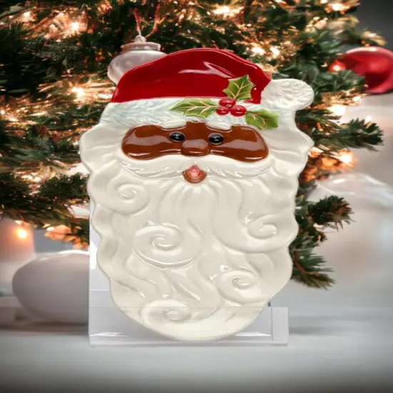 Ceramic African American Santa Dessert Tray, Home D&eacute;cor, Gift for Her, Gift for Mom, Kitchen D&eacute;cor, Christmas D&eacute;cor {1}