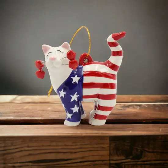 Ceramic Patriotic Cat Ornament, Home D&eacute;cor, Patriot Gift, Gift for Mom, Gift for Dad, Independence Day D&eacute;cor, July 4th {2}