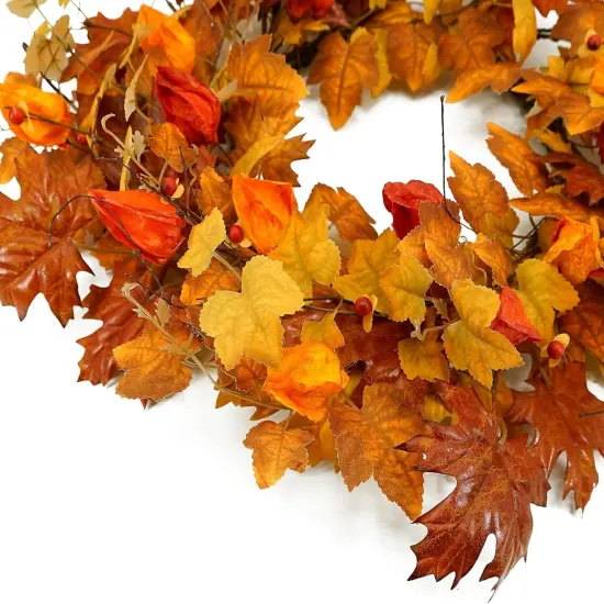 22 inch Artificial Fall Wreath - Orange Cape Gooseberry {3}