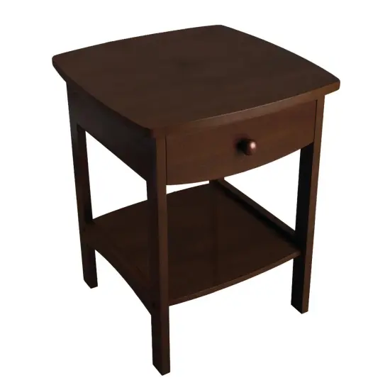 Walnut Finish Accent Table Nightstand with Drawer and Open Shelf {1}