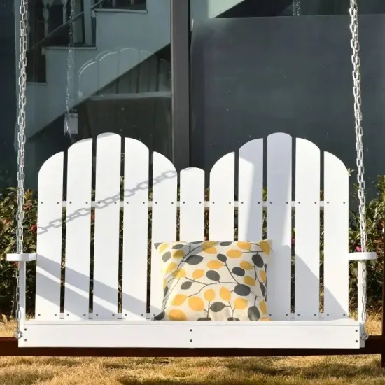 White Solid Wood 2-Seater Hanging Porch Swing for Outdoor Relaxation {3}