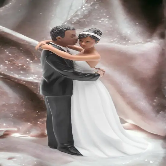 Ceramic African American Wedding Bride and Groom Couple Figurine, Wedding D&eacute;cor, Wedding Gift, Anniversary D&eacute;cor, Anniversary Gift {3}