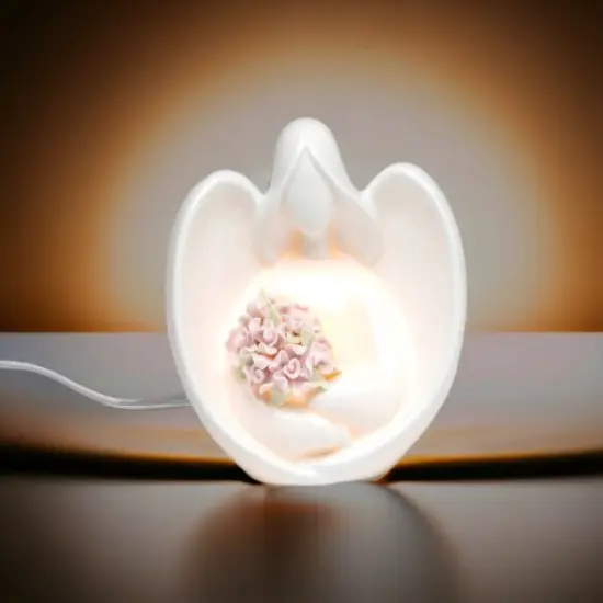 Ceramic Angel With Flowers Night Light, Home Décor, Religious Décor, Religious Gift, Church Décor, Baptism Gift {1}