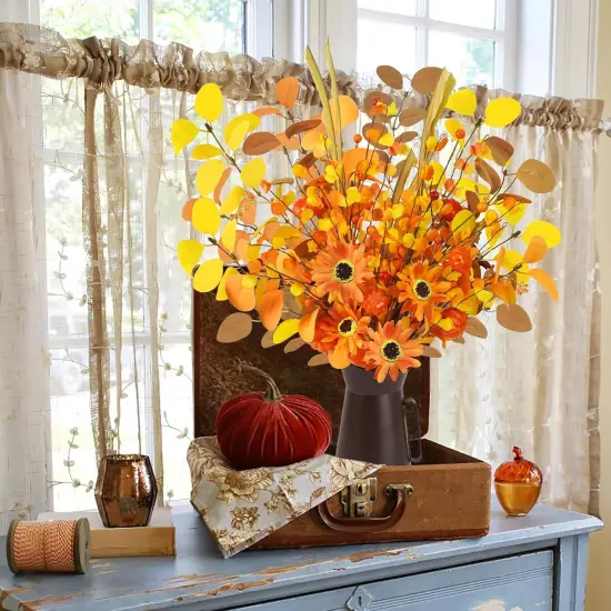 22.5" Artificial Fall Flowers with Metal Pot {3}