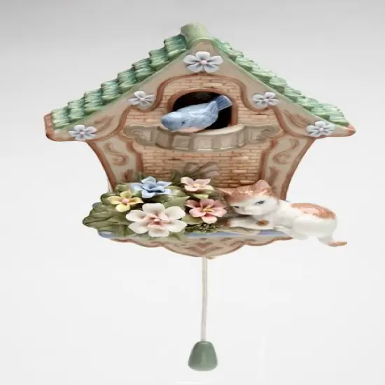 Ceramic Cat On The Birdhouse Music Box, Home Decor, Gift for Her, Gift for Mom, Cat Lover Gift, Birdwatcher Gift {3}