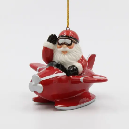 Ceramic Santa Claus Flying Red Airplane Ornament, Home D&eacute;cor, Gift for Pilot, Her, Mom, Him, Dad, Christmas tree D&eacute;cor, Wall Decor {3}