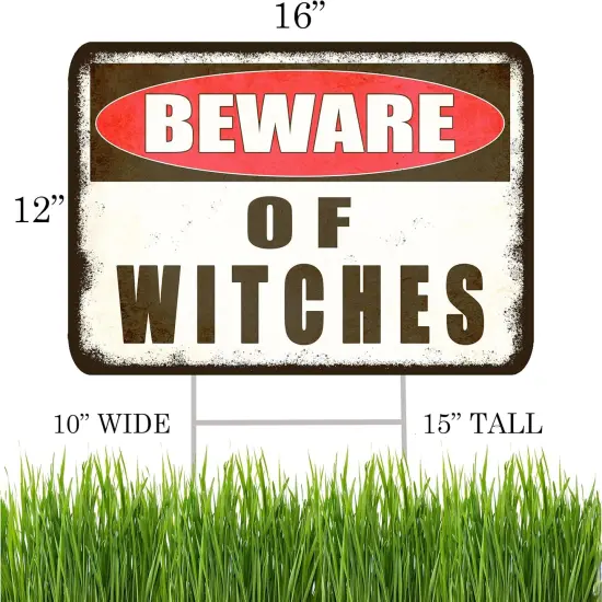 Large Beware of Witches Yard Sign With Stakes - 17x13 Inches {2}
