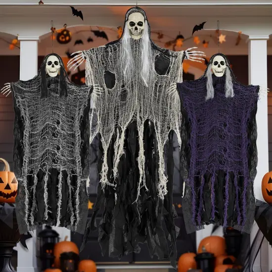 Set of 3 Scary Hanging Ghosts,Halloween Grim Reaper Skeleton {1}