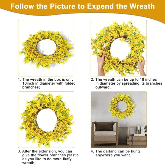 Forsythia Wreath for Front Door 18 Inch Yellow Spring Summer Artificial {3}