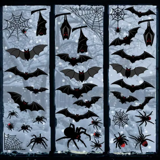 6 Sheet 59pcs Halloween Bats Spider Window Clings {1}