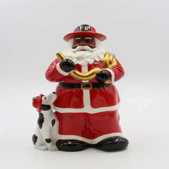 African American Firefighter Christmas Santa with Dalmation Dog Cookie Jar, Home Décor, Gift for Her, Him, Dad, Mom, Kitchen Décor {2}