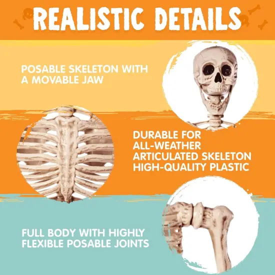 5.6 FT Halloween Posable Life Size Skeleton - Yellow {4}