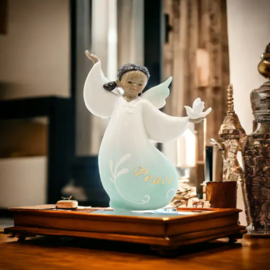 Ceramic African American Guardian Angel Girl with Dove Figurine, Home D&eacute;cor, Religious D&eacute;cor, Religious Gift, Church D&eacute;cor, Baptism Gift {2}