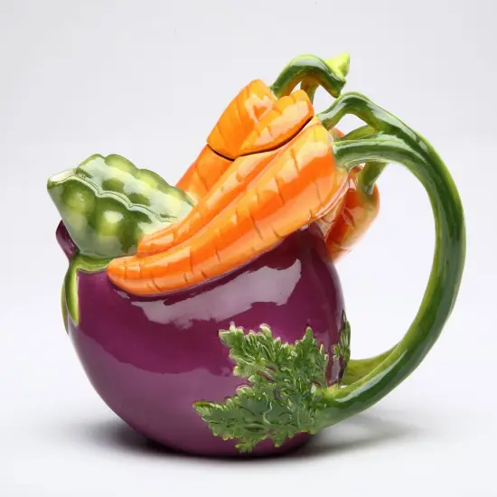 Ceramic Eggplant and Carrots Teapot, Gift for Her, Gift for Mom, Tea Party D&eacute;cor, Caf&eacute; D&eacute;cor, Farmhouse D&eacute;cor, Kitchen Decor {3}