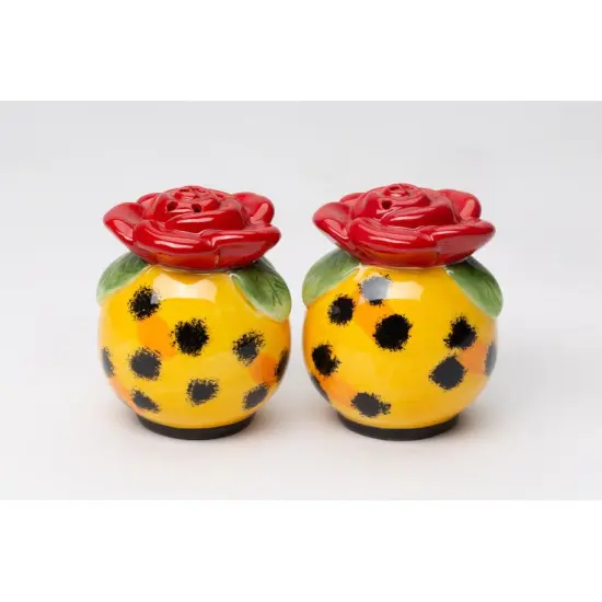 Ceramic Leopard Print With Rose Salt and Pepper Shakers, Kitchen Decor, Gift for Her {3}