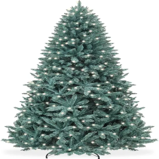 Pre Lit Blue Spruce Christmas Tree, 700 Warm White Incandescent Lights, Hinged PVC, Foldable Metal Base Green {1}