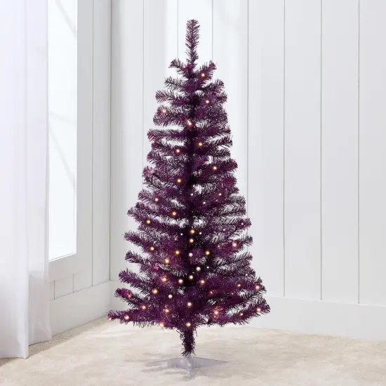 4ft Pre Lit Christmas Tree Mini Artificial Tree with Twinkling LED Lights for Bedroom or Apartment Purple {1}
