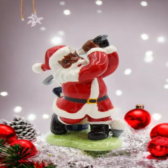 Ceramic African American Golfing Santa Ornament, Home D&eacute;cor, Gift for Her, Mom, Him, Dad, Christmas tree D&eacute;cor, Wall Decor {1}