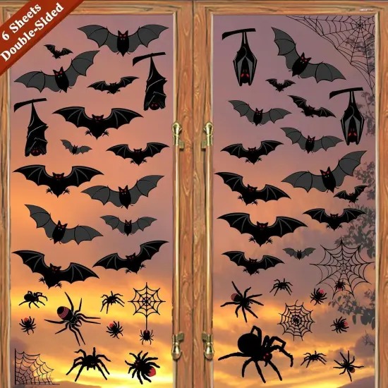 6 Sheet 59pcs Halloween Bats Spider Window Clings {2}