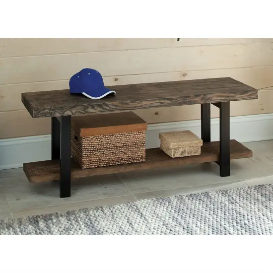 Living Room Accent Bench with Solid Wood Top and Metal Frame {2}