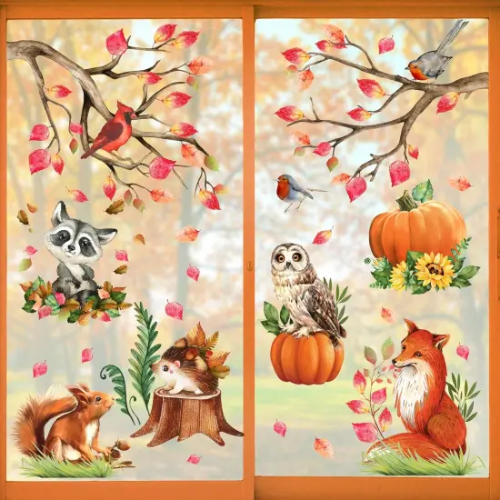 Fall Woodland Animals Window Clings 9 Sheets {1}