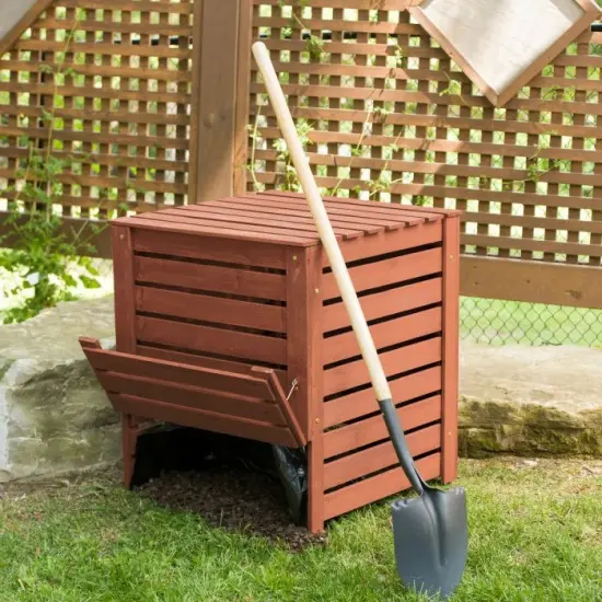 Brown Solid Wood 90 Gallon Outdoor Compost Bin with Removable Top and Hinged Side Panel {3}