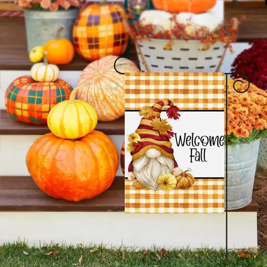 Welcome Fall Gnome Garden Flag {3}