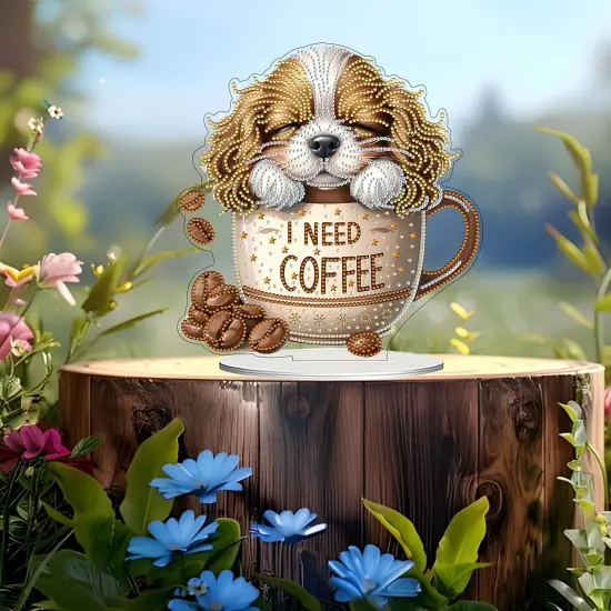 DIY Tabletop Diamond Art Painting Kit (Coffee Dog) {4}