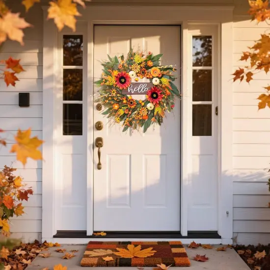 24 Inch Fall Wreaths with Hello Sign {4}