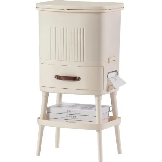 Cream Polypropylene Trash Can Dual-Compartment Storage Bin with Drawer and Tissue Holders {1}