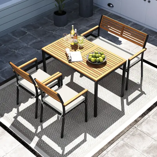 Costway 4 PCS Patio Furniture Set with Acacia Wood & Metal Frame Umbrella 1 table {1}