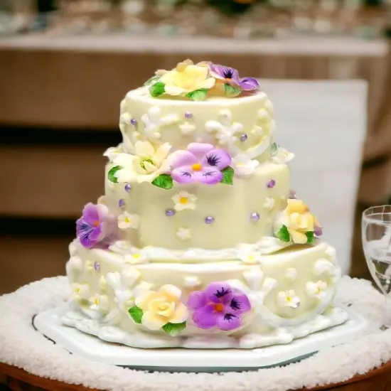 Ceramic Pansy Flower Cake Shaped Jewelry Box, Home D&eacute;cor, Gift for Her, Gift for Mom, Nature Lover Gift, Vanity Decor, Wedding Gift {1}