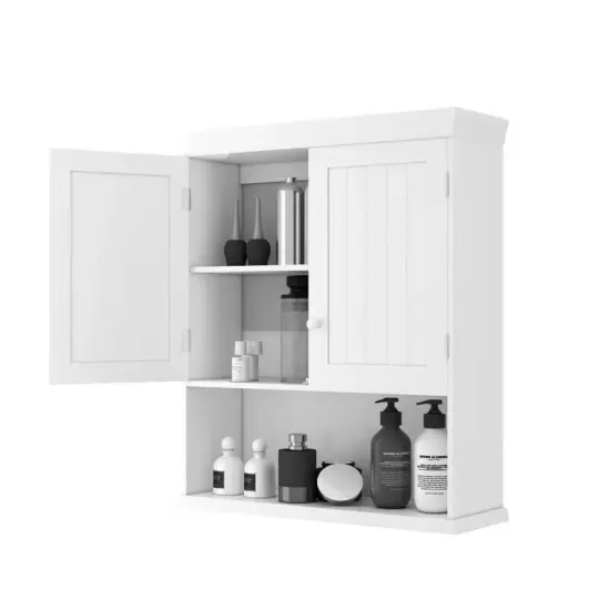 Bathroom Wall Mount Medicine Cabinet with Open Storage Shelf in White {1}