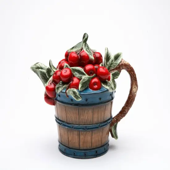 Hand Painted Ceramic Cherry Teapot, Gift for Her, Gift for Mom, Tea Party Décor, Café Décor, Farmhouse Décor {3}