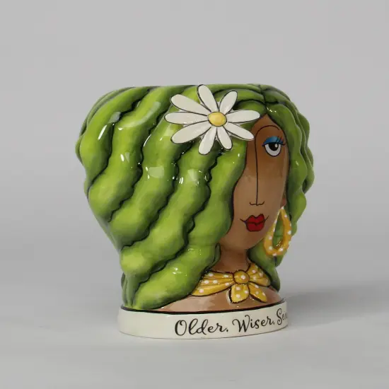 Ceramic African American Lady with Green Hair Makeup Brush or Pen Holder, Home D&eacute;cor, Gift for Her, Mom, Friend, or Coworker, Vanity D&eacute;cor {5}