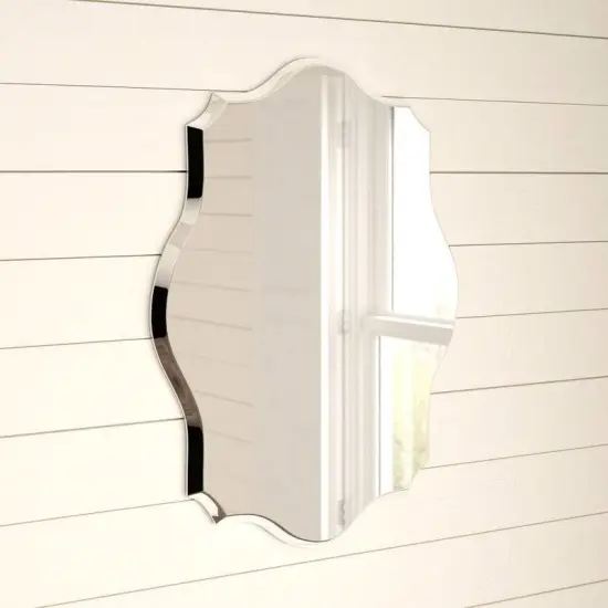 White Beveled Frameless Accent Mirror with Scalloped Corners and Curved Edges {6}