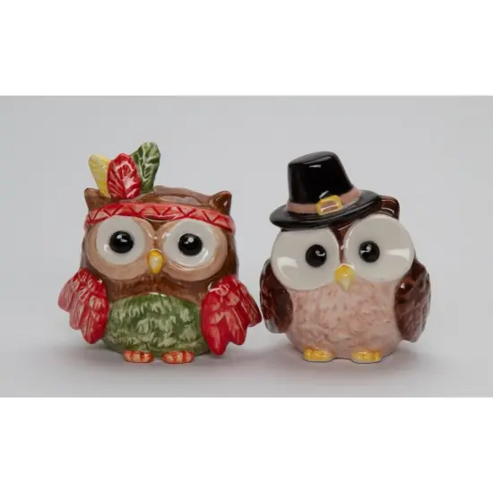 Ceramic Pilgrim And Indian Owl Salt And Pepper Shakers, Gift for Her, Gift for Mom, Kitchen D&eacute;cor, Fall D&eacute;cor, Thanksgiving D&eacute;cor {3}