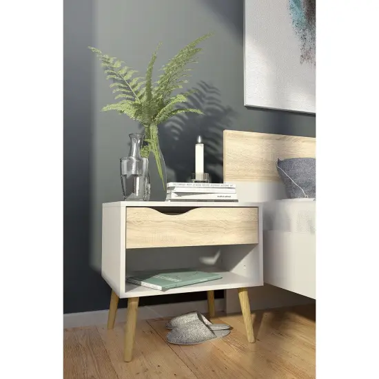 Modern Mid Century Style End Table Nightstand in White & Oak Finish {3}