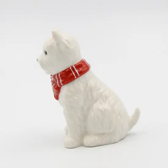 Ceramic Westie Dog with Red Scarf Figurine, Home Décor, Gift for Her, Gift for Mom, Dog Lover Gift, Pet Loss Gift {3}