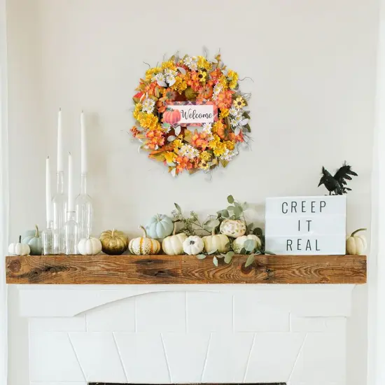 22 Inch Fall Wreaths for Front Door Outside, Pumpkin Sunflowers {5}
